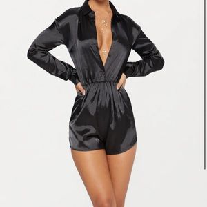 Black satin romper